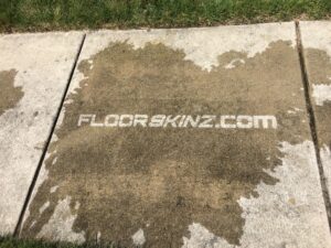 Hydrophobic Floorskinz logo on cement.