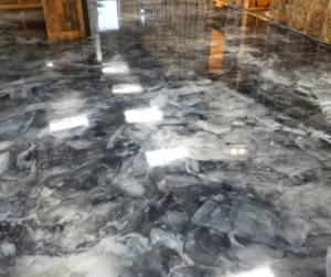 Gray and black metallic epoxy floor