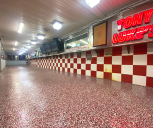 Custom flake flooring in local hot spot, Tony Luke's