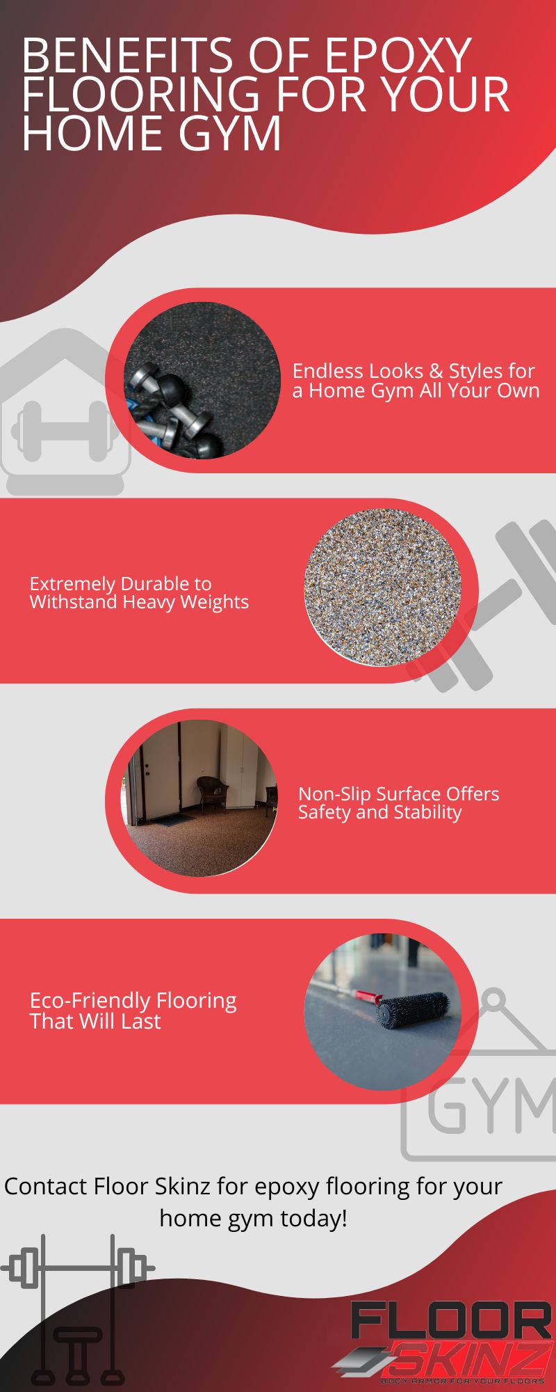 Infographic about Benefits of Epoxy Flooring for Your Home Gym. 