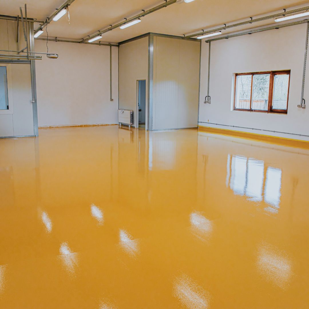 room with yellow epoxy flooring